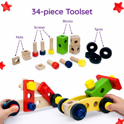 Wooden Tool Kit Construction Set – Build, Learn & Pretend Play