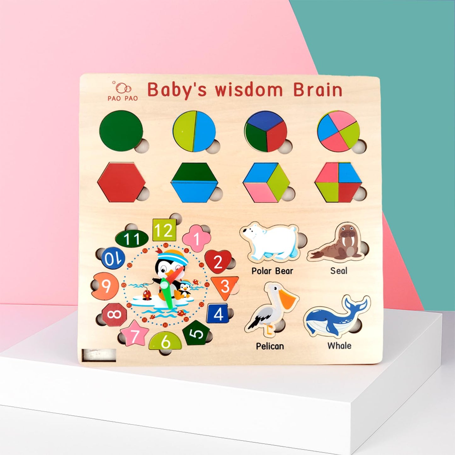 Wooden Multi-Activity Puzzle Board – Shapes, Numbers, Animals , Time Learning