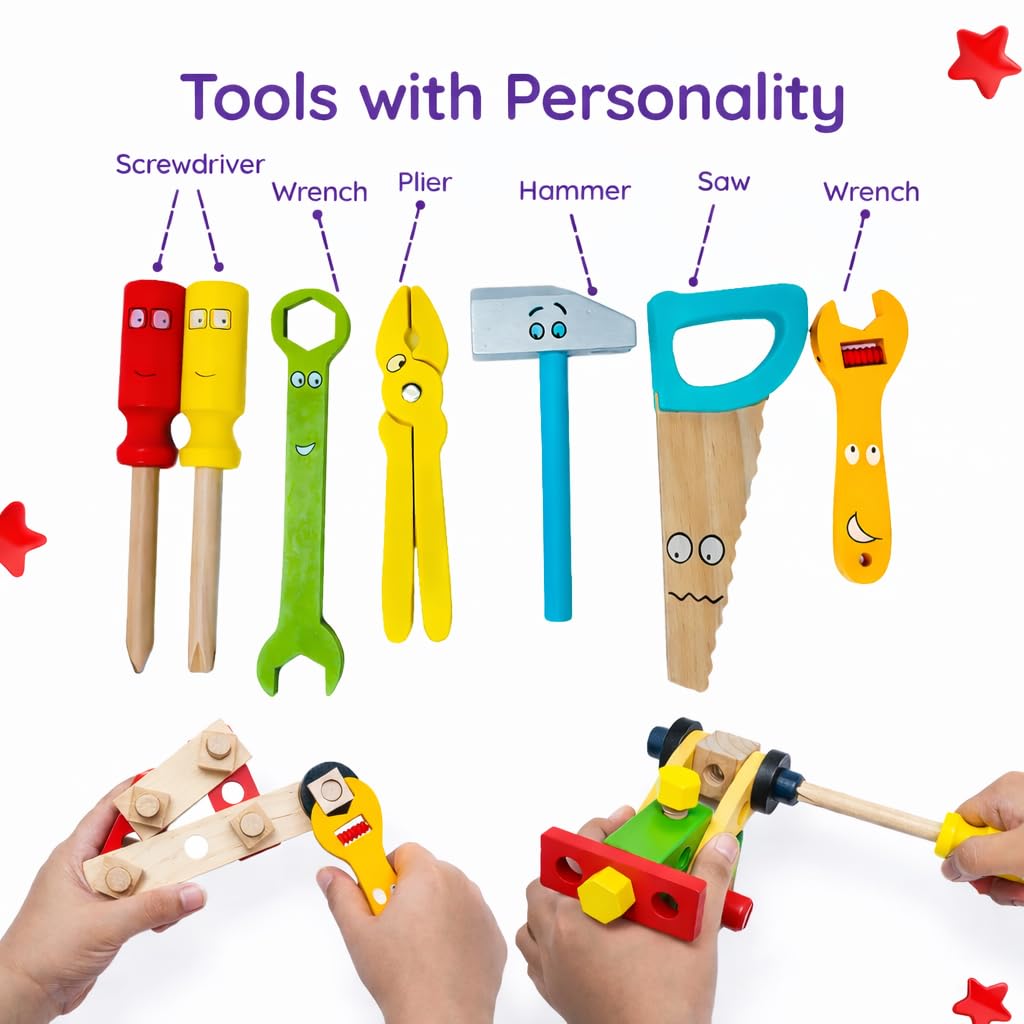 Wooden Tool Kit Construction Set – Build, Learn & Pretend Play