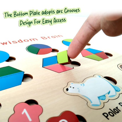 Wooden Multi-Activity Puzzle Board – Shapes, Numbers, Animals , Time Learning