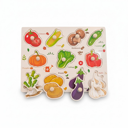 COMBO OF 3 BOARD - Wooden Knob Puzzle Board for Kids – ANIMALS , SHAPES & VEGETABLES