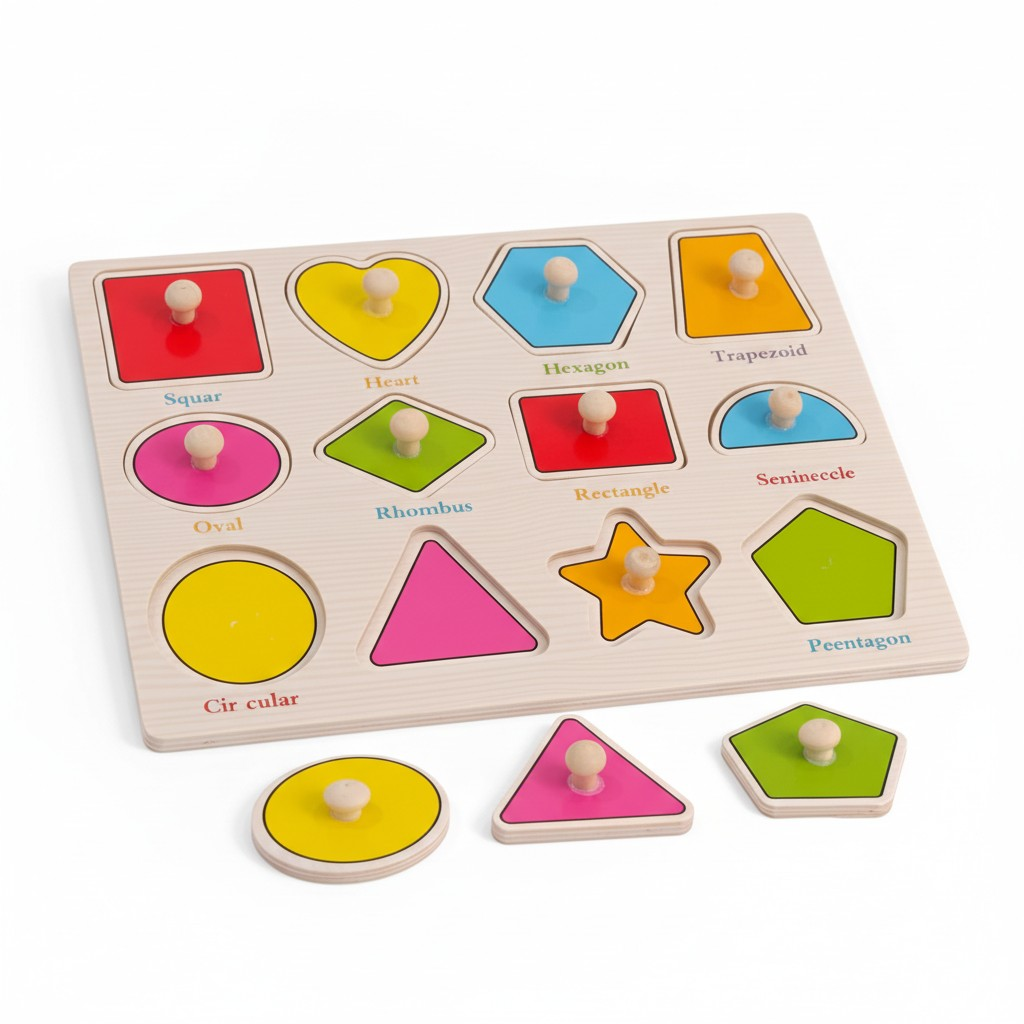 COMBO OF 3 BOARD - Wooden Knob Puzzle Board for Kids – ANIMALS , SHAPES & VEGETABLES