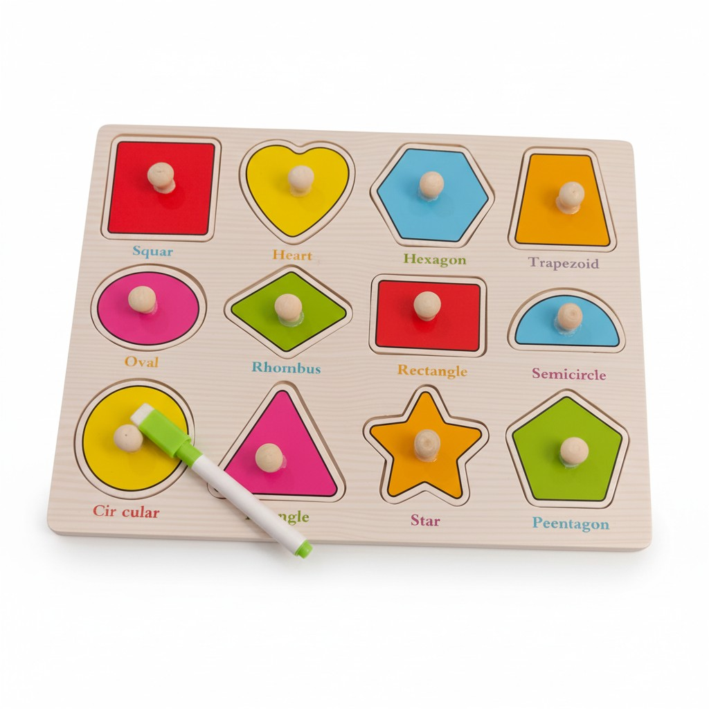 COMBO OF 3 BOARD - Wooden Knob Puzzle Board for Kids – ANIMALS , SHAPES & VEGETABLES