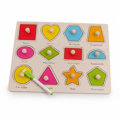 COMBO OF 3 BOARD - Wooden Knob Puzzle Board for Kids – ANIMALS , SHAPES & VEGETABLES